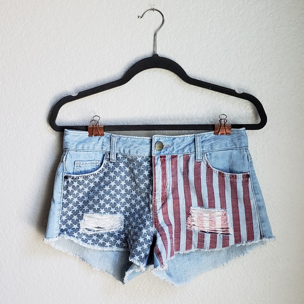 Tinseltown | American Flag Destroyed Mini Shorts